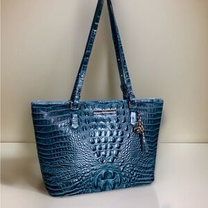 Brahmin Teal Croc-Embossed Tote with Tassel Charm